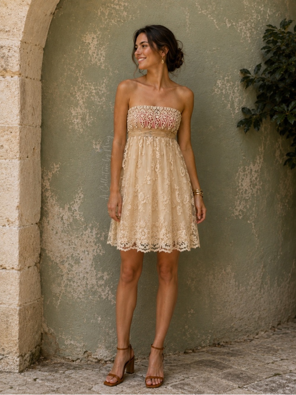 Anthropologie Zehavale Oblique Blooms Strapless Lace Dress 0